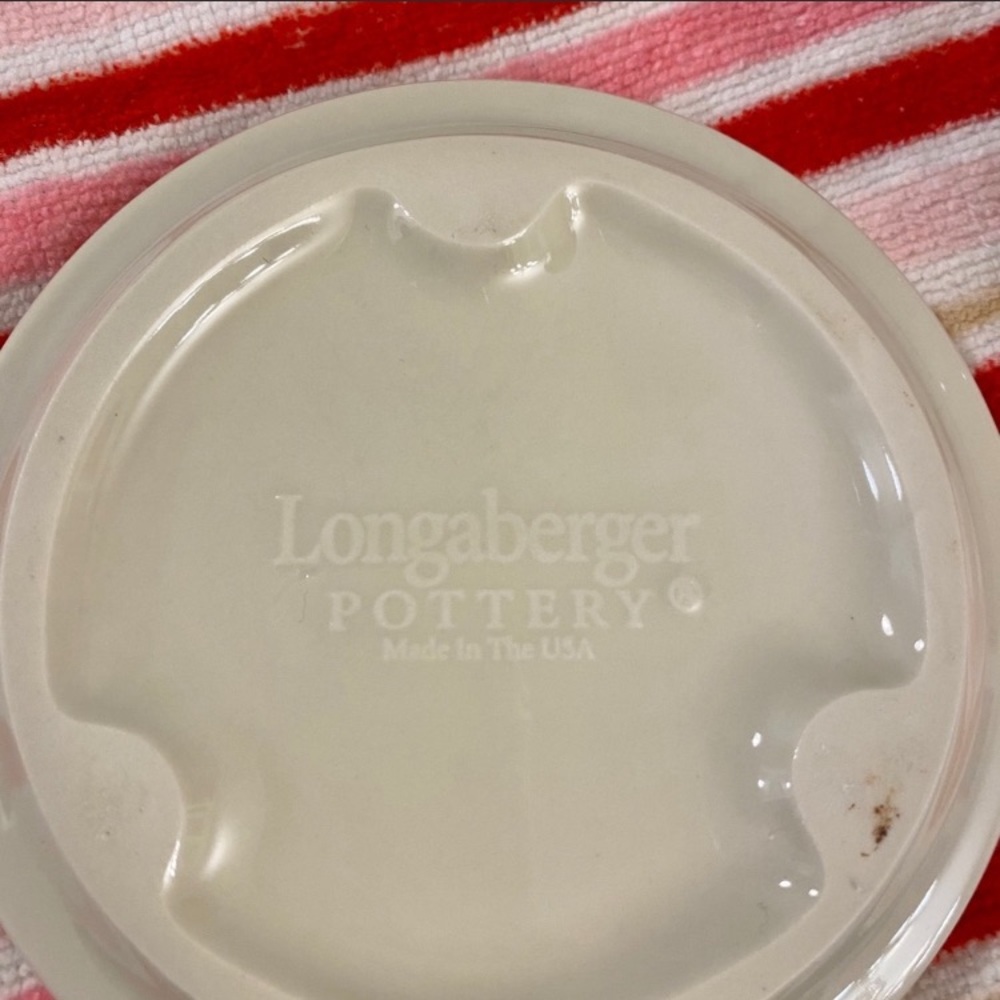 Longaberger Cream Ceramic 1 Pint Crock Red Trim Matching Lid Collectible - Picture 5 of 6